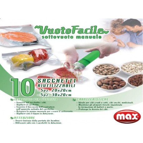 MAX SET 10 SACCHETTI SOTTOVUOTO ALIMENTARE