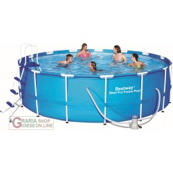 BESTWAY 56438 PISCINA STEEL PRO FRAME TONDA CM. 457x122 TELO BASE COPERTURA E SCALETTA