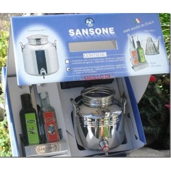 SANSONE CONFEZIONE REGALO CONTENITORE INOX. LT. 3 CON STAND DA TAVOLO OLIO E ACETO