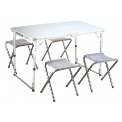 SET CAMPEGGIO TAVOLO IN ALLUMINIO CON 4 SGABELLI CM. 98x61x60h.