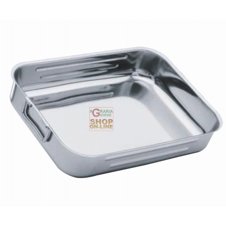 TEGLIA RETTANGOLARE CON MANIGLIE RIVETTATE IN ACCIAIO INOX CM.