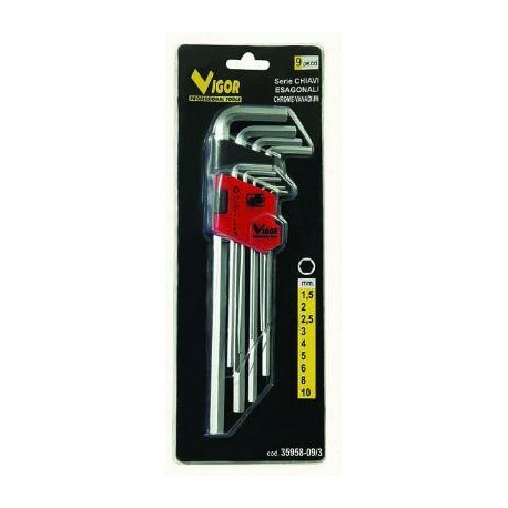 VIGOR SERIE CHIAVI A BRUGOLA ESAGONALI CRV 9 PEZZI