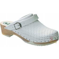 ZOCCOLO IN PELLE FORATA SUOLA IN LEGNO COLORE BIANCO TG 35 46