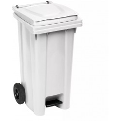 BIDONE NETTEZZA URBANA QUADRATO CON RUOTE E PEDALE LT. 120 BIANCO