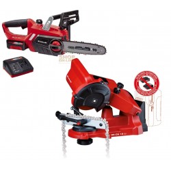 Einhell kit Elettrosega a batteria 18v 3ah GE-LC 18 li con affilacatene GE-CS 18 li senza batteria