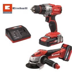 Einhell Set Trapano e Smerigliatrice con 2 batterie 18V 1,5 Ah E 3,0 Ah TE-TK 18 Li Kit