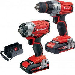 Einhell Set utensili avvitatore impulsi e avviatore batteria 2 batterie 18v 1,5ah TE-TK 18