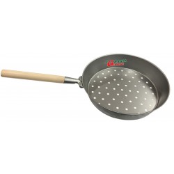 PADELLA PER CASTAGNE CON FORI IN ACCIAIO INOX E MANICO IN LEGNO CM. 30