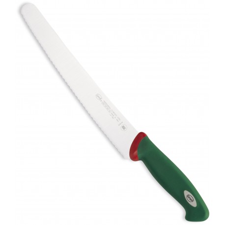 SANELLI PREMANA COLTELLO PASTICCIERE CON LAMA SEGHETTATA E MANICO VERDE E ROSSO CM. 26