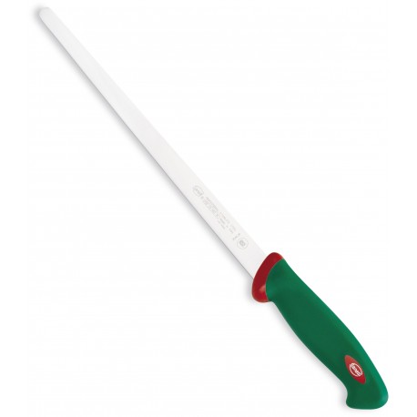 SANELLI PREMANA COLTELLO PER SALUMIERE STRETTISSIMO MANICO VERDE E ROSSO CM. 28