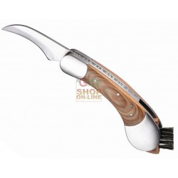 COLTELLO PER RACCOLTA FUNGHI CON SPAZZOLINO E LAMA A RONCOLA CM. 18