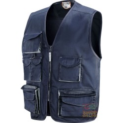 GILET 65% POLIESTERE 35% COTONE MULTITASCHE  CON PORTABADGE  COLORE BLU GRIGIO  TG  M XXL