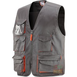 GILET 65% POLIESTERE 35% COTONE MULTITASCHE  CON PORTABADGE  COLORE GRIGIO ARANCIO  TG  M XXL