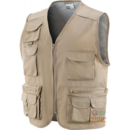 GILET COTONE POLIESTERE MULTITASCHE COLORE BEIGE TG M L XL XXL