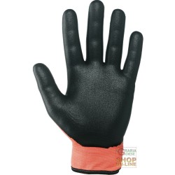 GUANTI IN NYLON  PALMO RICOPERTO IN NITRILE POLIURETANO CHIUSURA CON VELCRO  COLORE ARANCIO NERO