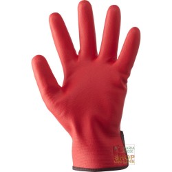 GUANTI IN NYLON INTERAMENTE RICOPERTI IN NITRILE FOAM  ORLATI  COLORE ROSSO  TG  9 10