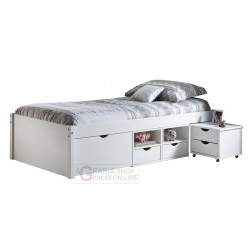 LETTO CON VANI CONTENITORE E COMODINO CON RUOTE INCLUSO DIM. 96x209x47,5H