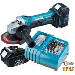 MAKITA SMERIGLIATRICE ANGOLARE A 2 BATTERIE LITIO BGA452RFE 18 VOLT